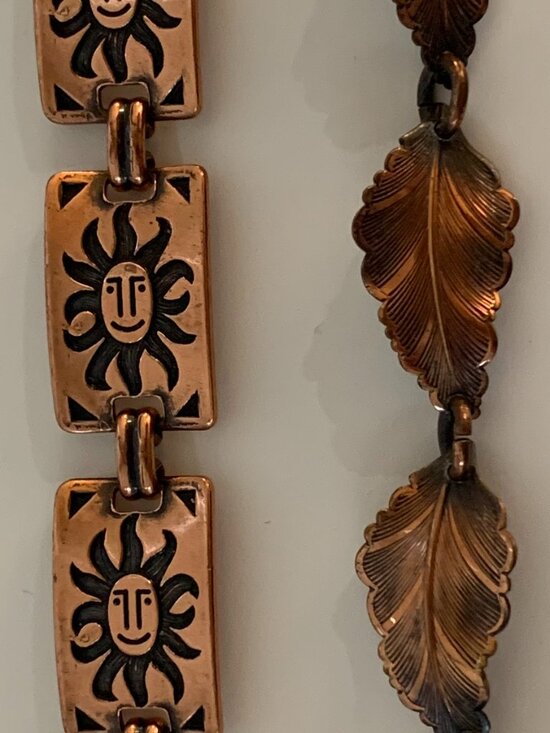 Hand Crafted Jewelry - Two Vintage Copper Bracelets - 1 With "Sunrise Copper" Tag